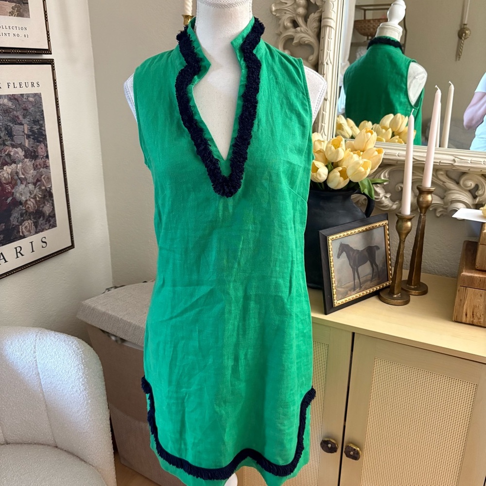 SAIL TO SABLE Green V Neck Linen DressShort Size Small